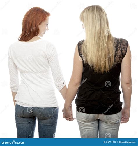 Rote Und Blonde Behaarte Mädchen Hände Rückseitig Anhalten Stockfoto Bild von attraktiv