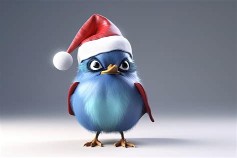 Premium AI Image Cute Blue Bird Wearing A Festive Santa Hat Generative AI