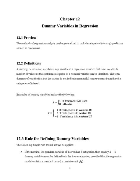 Chapter 12 - Dummy Variables in Regression - 12 Definitions A dummy, or