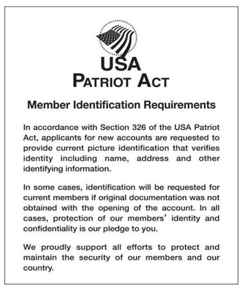 USA Patriot Act Mandatory Sign with Flag: Member ID - U.S. Bank Supply