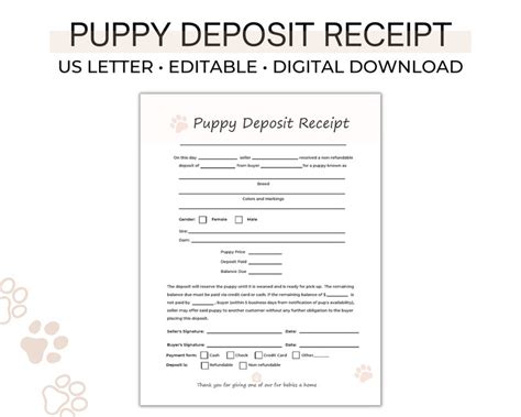 Puppy Deposit Receipt Dog Breeder Forms Printable Pdf Etsy