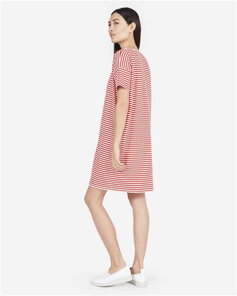 The Cotton Striped Tee Dress White Red Stripe Everlane