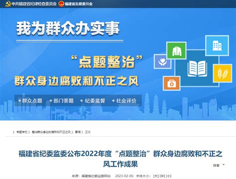 福建省纪委监委公布2022年度“点题整治”群众身边腐败和不正之风工作成果 媒体聚焦 省退役军人厅