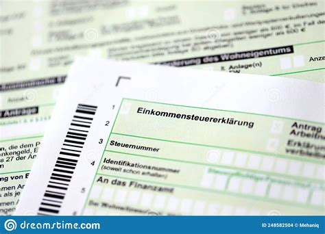 German Annual Income Tax Return Declaration Form For Year Close Up