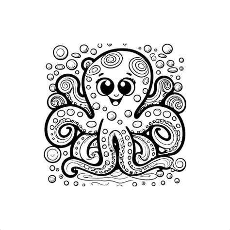 Schwarz Wei Illustration F R Malvorlage Tiere Oktopus Premium Vektor