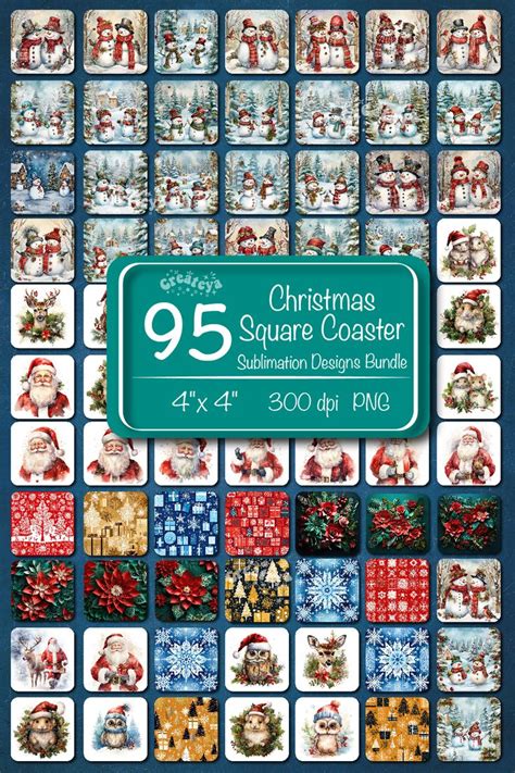 Christmas Coaster Sublimation Bundle Square Coaster Design Snowman 3D