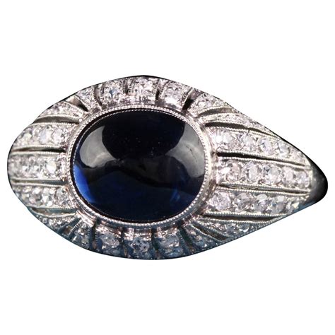 Art Deco Sugarloaf Ceylon Sapphire Diamond Platinum Ring At Stdibs