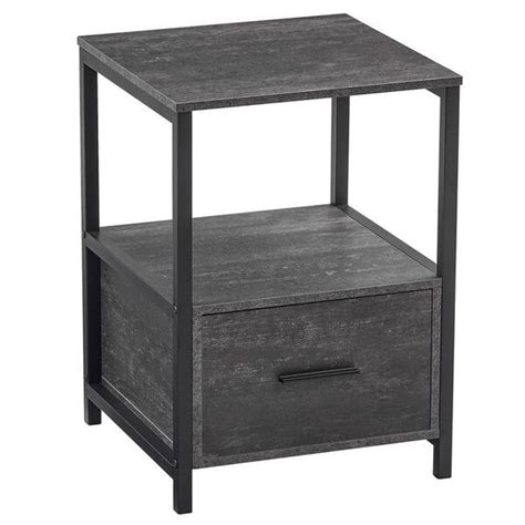 VECELO 1 Drawer Charcoal Gray Modern End Side Table For Bedroom Night