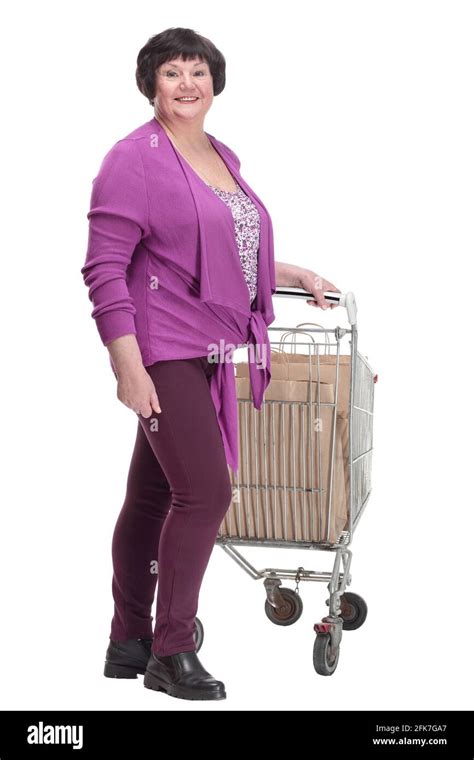 Casual An Elderly Woman With A Shopping Cart Stock Photo Alamy