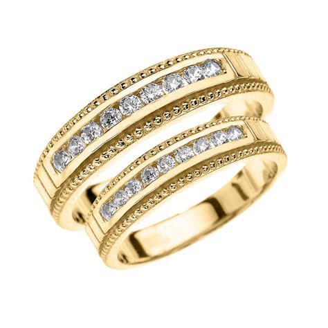 Yellow Gold Diamond His And Hers Matching Wedding Band