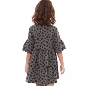 Vestido Infantil Manga Dupla Babados Oncinha Cinza PóliBóleBuu