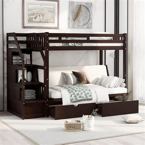 Futon Bunk Beds Frame Twin Over Futon Bunk Beds With Stairs And Storage Drawers