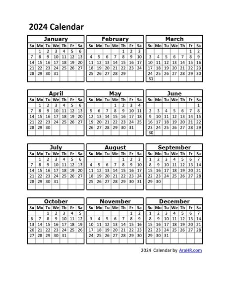 2024 Calendar Yearly Monthly Free Printable Template Excel