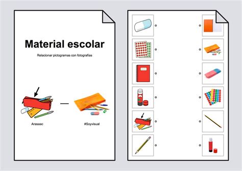 Relacionar Material Escolar Pictogramas Fotografías Relaciones