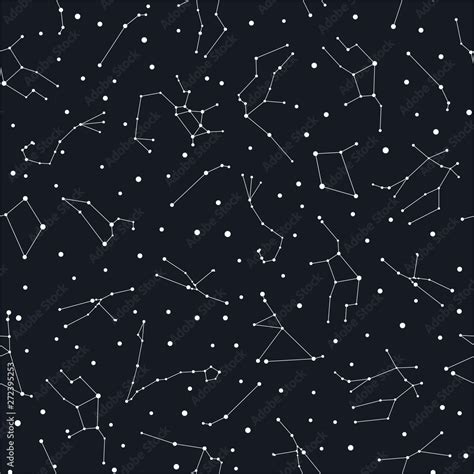 Zodiac constellations seamless pattern. White stars on the dark sky ...