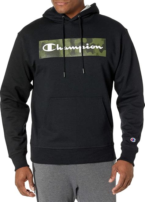 Champion Mens Powerblend Hooded Sweatshirt Black Camo Box Script Xl