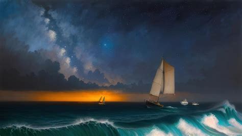 Premium AI Image | A painting of a sailboat with the moon in the background.