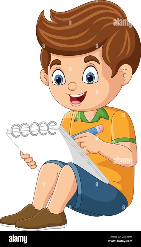 Kid boy writing diary Stock Vector Images - Alamy