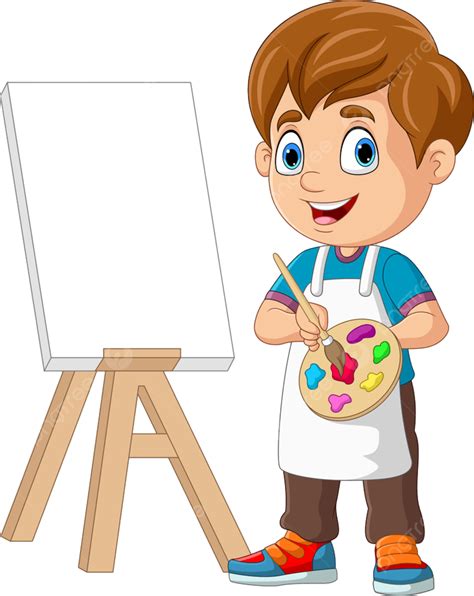 Menino De Desenho Animado Pintando Em Fundo Branco PNG Estudante