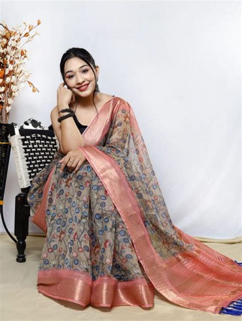 Women S Pure Organza Kalamkari Printed Saree Dvz0003178 Dvanza