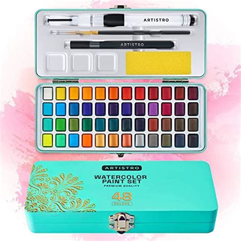 ARTISTRO Kit de peinture aquarelle 48 couleurs vives dans une boîte