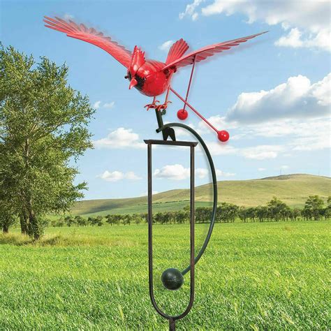 Wind Powered Balancing Flying Cardinal Metal Garden Sculpture Stake Yard Decor Ebay