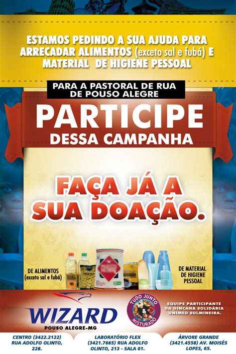 Wizard Pouso Alegre Campanha Para Arrecada O De Alimentos Para A