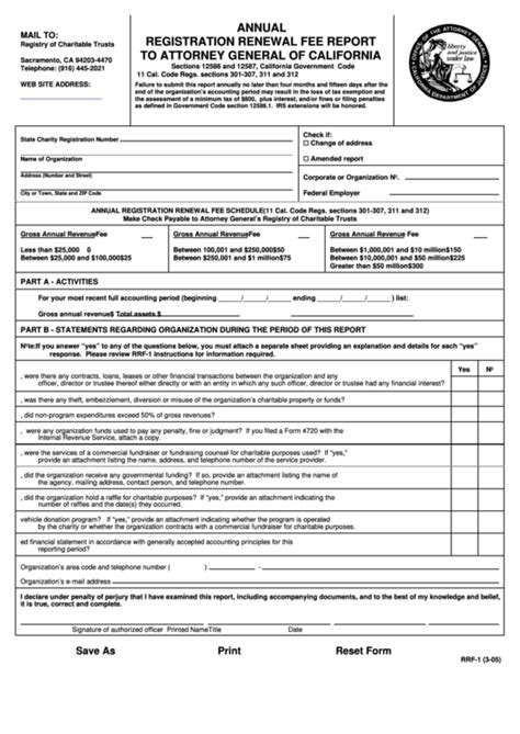 Fillable Form Rrf Annual Registration Renewal Fee Report To