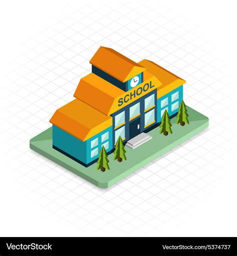 School building isometric 3d pixel design icon Vector Image