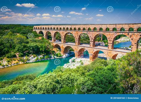 Pont Du Gard France Ancient Three Tiered Aqueduct Built In Roman