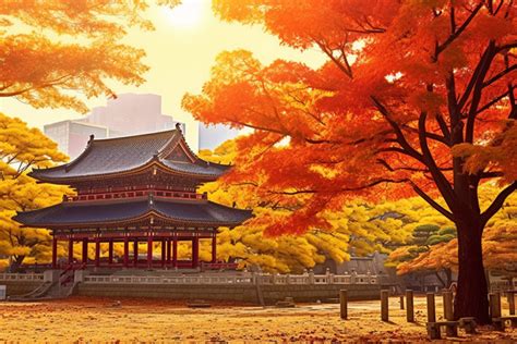 Seoul Autumn S First Visit Background, Autumn, Tile Roof, Tree ...