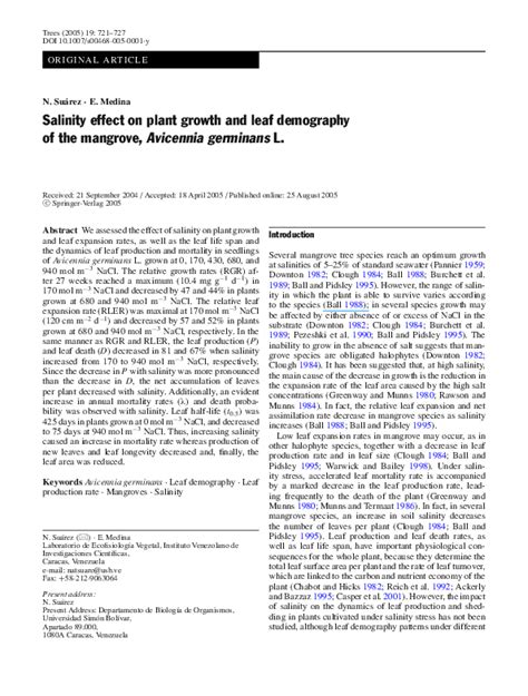 Pdf Salinity Effect On Plant Growth And Leaf Demography Of The