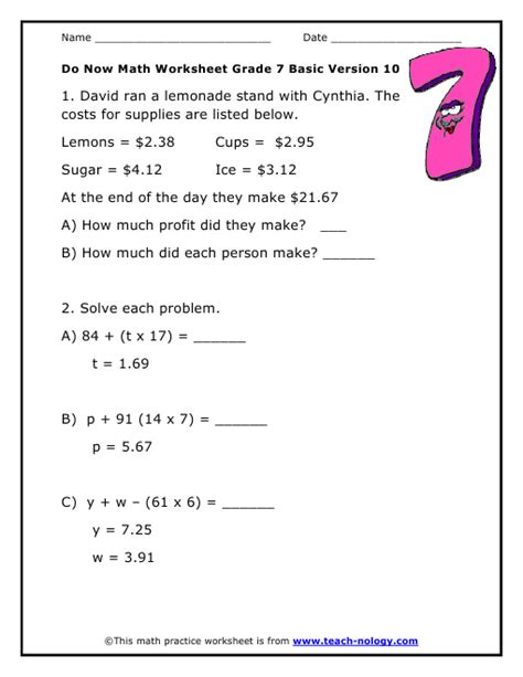 Do Now Math Grade 7 Basic Version 10