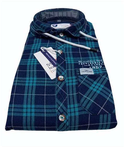 Medium Checks Blue Men Cotton Check Shirt Full Sleeves Casual At Rs