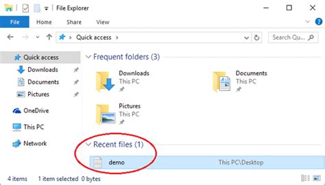 Recent Windows 10 File Explorer