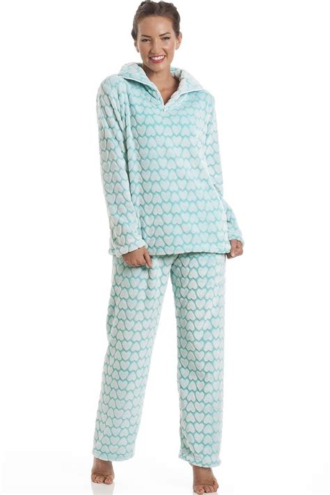 Supersoft Fleece Mint Green And White Heart Print Pyjama Set Pajama