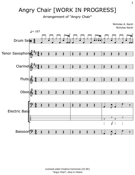 Angry Chair Work In Progress Sheet Music For Drum Set Tenor