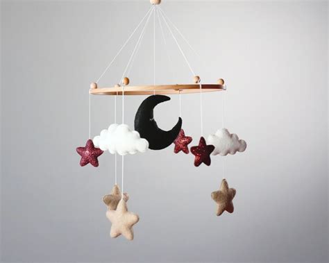 Moon Stars Baby Mobile Felt Nursery Decor Baby Mobile Etsy