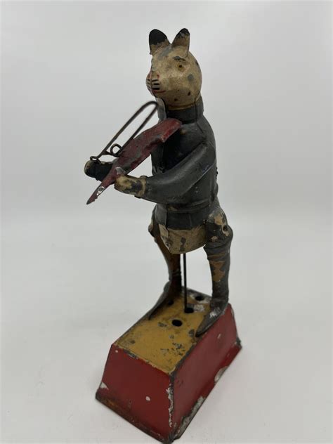 Antique Gunthermann Mechanical Tin Toy Cat Violinist 8 75 Germany SEE