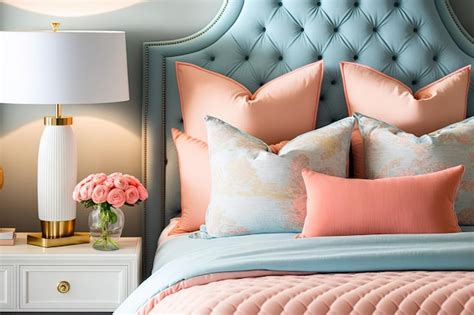 Premium AI Image | Chic bedroom decor features pastel blue pink and ...