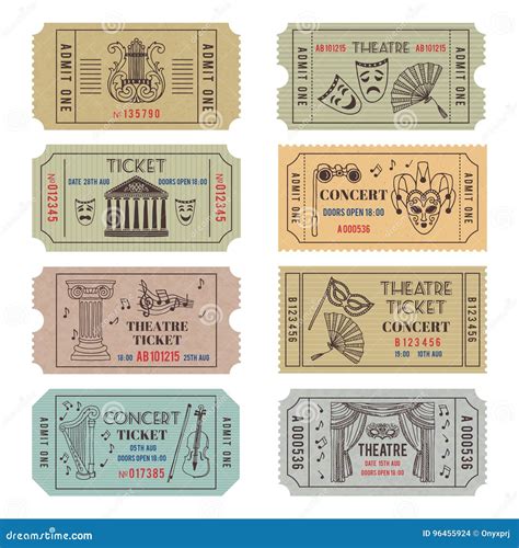 Vintage Theatre or Cinema Tickets with Different Monochrome Symbols of ...