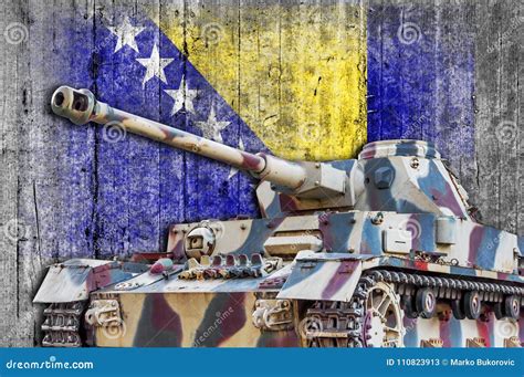 Military Tank with Concrete Bosnia and Herzegovina Flag Stock Image - Image of military, desert ...