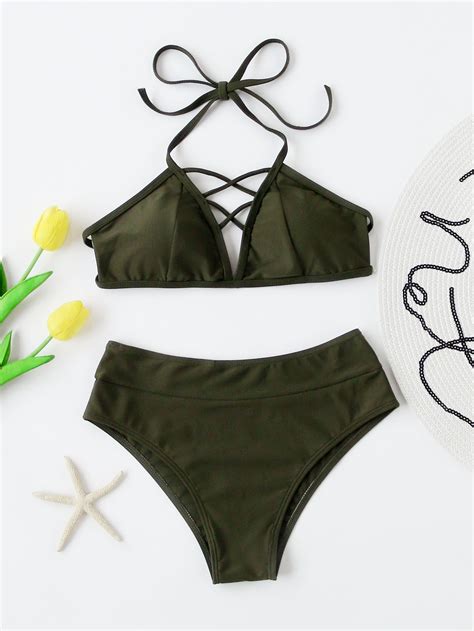 Lattice Front High Rise Bikini Set SheIn Sheinside