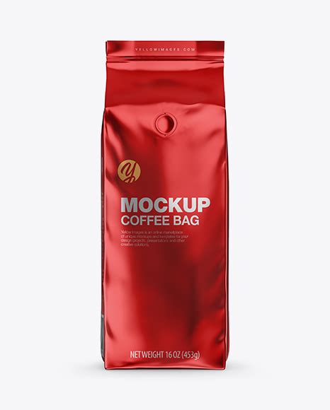 Glossy Metallic Coffee Bag With Valve Mockup Front View Free