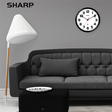 Sharp 12 Atomic Wall Clock Battery Operated Matte Black Modern