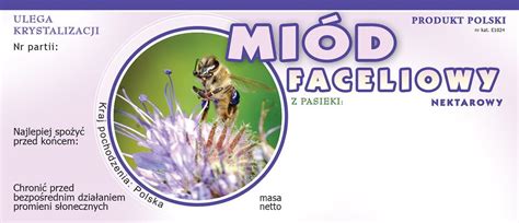 Paczka etykiet na miód faceliowy 116x50 100szt wzór E1024 BEE