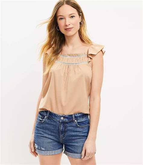 Lace Trim Flutter Sleeve Top