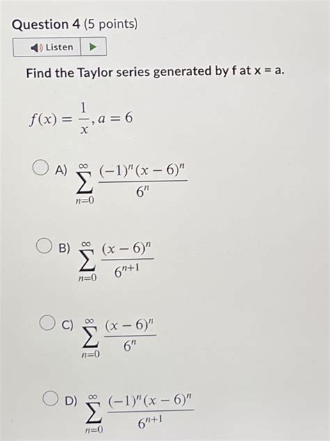 Solved Find The Taylor Series Generated By F At Xa