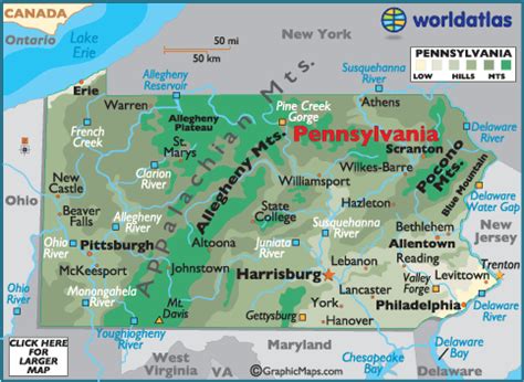 Map of Pennsylvania - Pennsylvania Map, Philadelphia History, Pa Facts