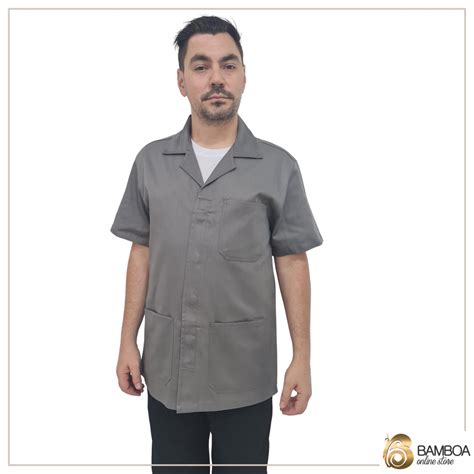 Jaleco Manga Curta Brim Operacional Uniforme Profissional Cinza Bamboa